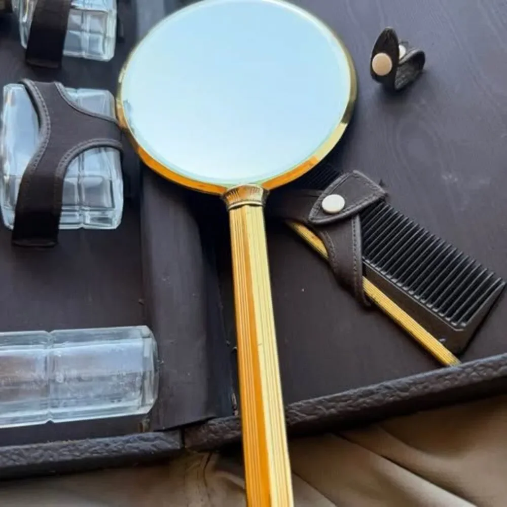 Vintage vanity set with Fragonard ￼ courtint Couple motif with original case